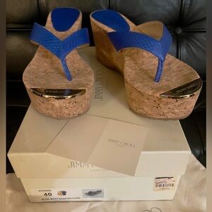 Beautiful Rare Caribbean blue color Authentic Jimmy Choo Pathos cork sandals